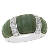Jade of Yesteryear Sterling Silver Carved Dark Jade & Zircon Band Ring. Size 9